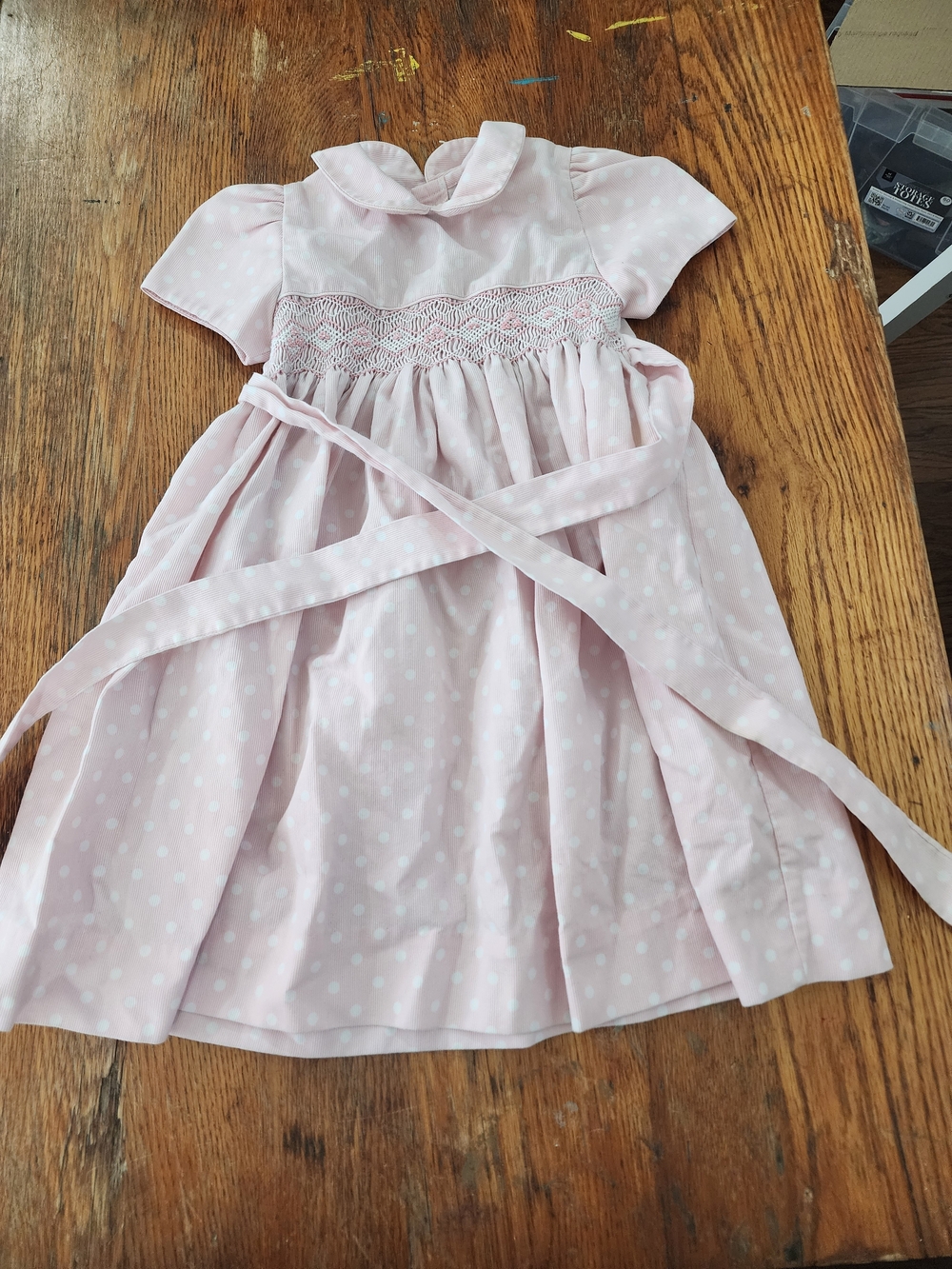 SMOCKING Light Pink Polka Dot Button-Back Dress